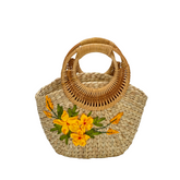 Convex Water Hyacinth Bag With Rattan Handle 1